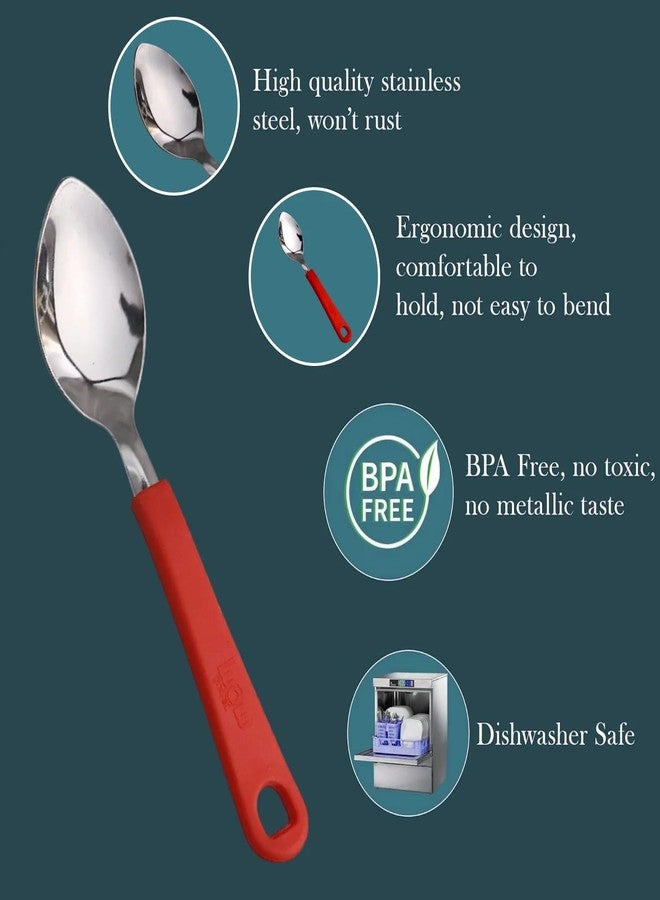 SUPERMOM Spoon Set for Kitchen 6 Pc - Stainless Steel Spoons with Plastic Handle - Baby Feeding & Kids Cutlery - Durable, Rust-Resistant, Dining Spoon Set for Home Kitchen, Dinning & Daily Use (Red) - Image 4